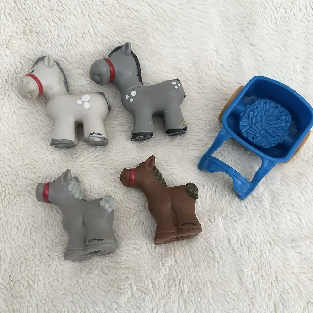 Fisher Price Little People Horse Lot Of 4 With Cart Figure Toy Farm Animal